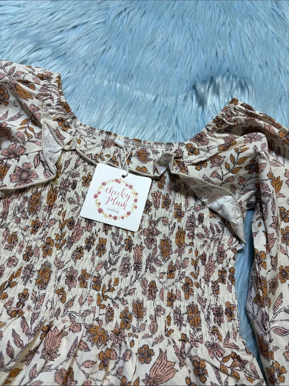NWT cheeky plum Cream Floral Smocked Top with Mauve Trim SZ 5T